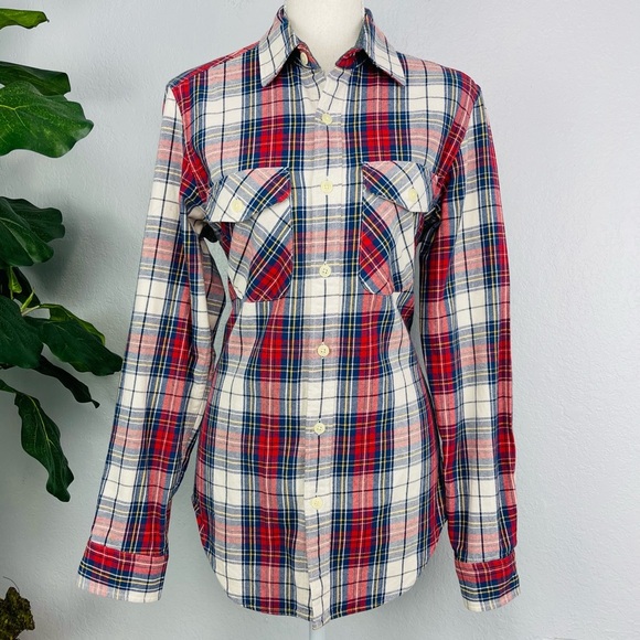 J Crew Heavy Weight Plaid Long Sleeve Collar Button Down Flannel Shirt - Picture 1 of 6